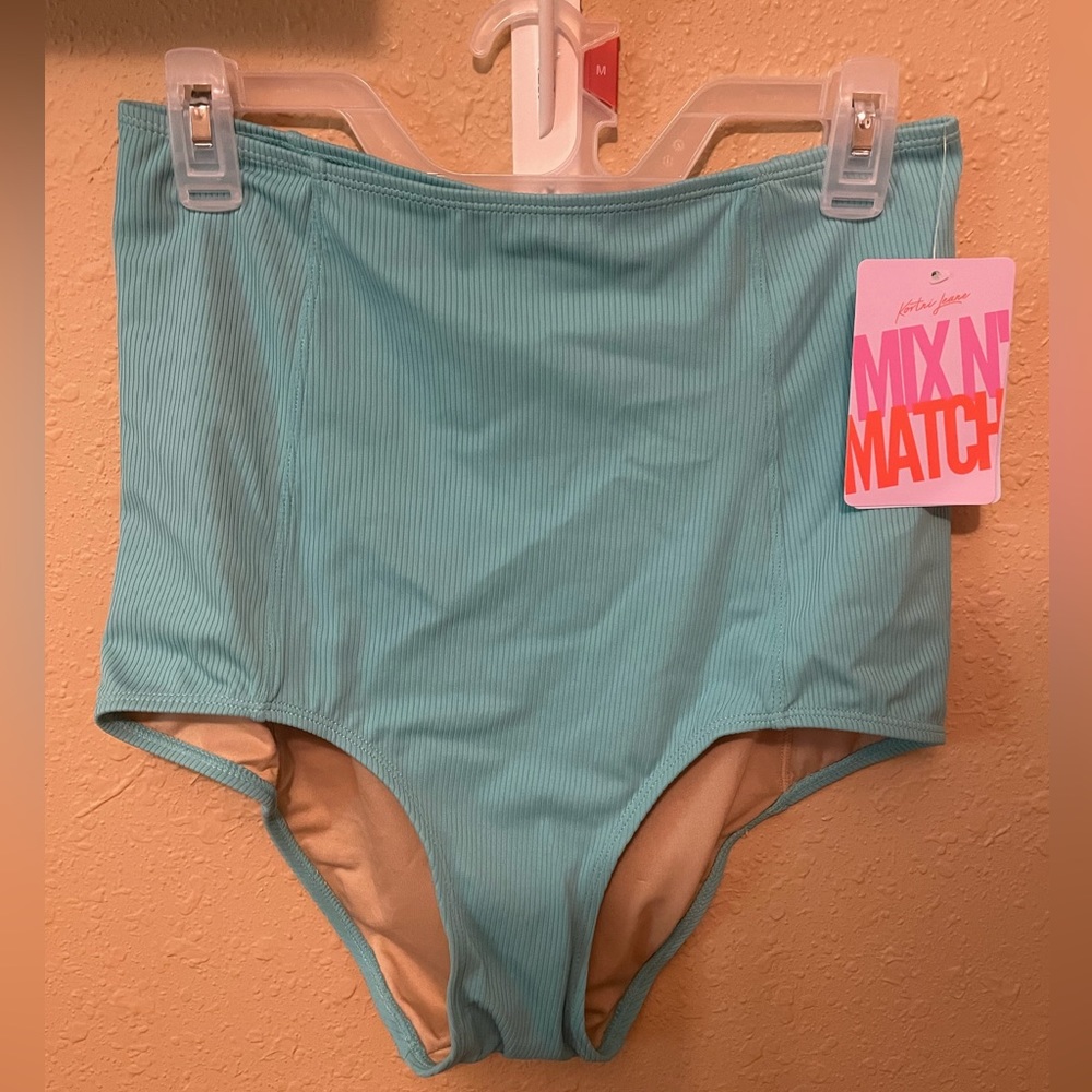 NWT Kortni Jeane High Waisted Swim Bottoms Blue